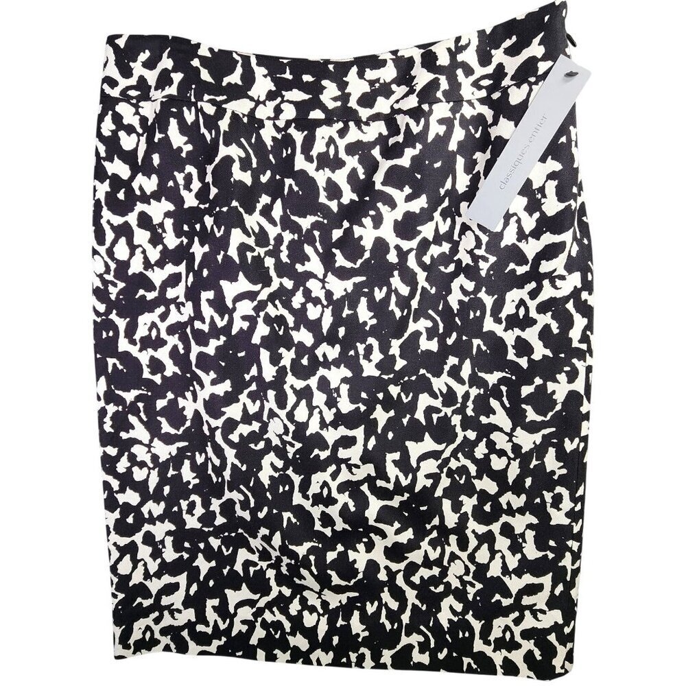 Classiques Entier Skirt Women 8 Black White Leopard Pencil Silk Blend NEW